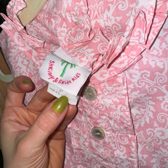 Shrimp & Grits shift dress block print ruffle neck button down toddler girl - Picture 4 of 5